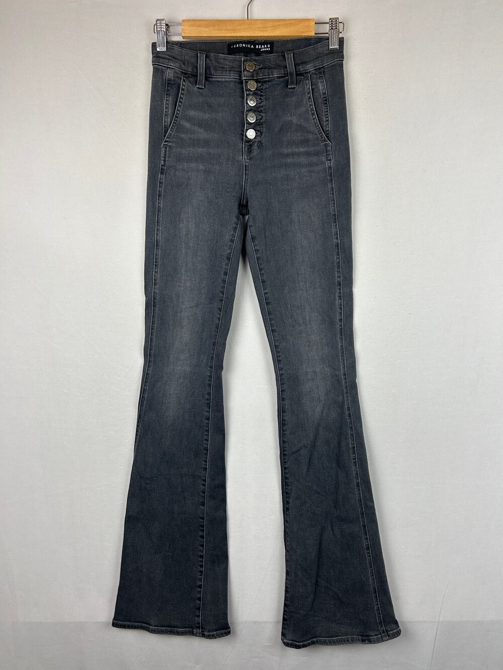 Veronica Beard Jeans Beverly Skinny Flare High Rise Black Button Fly Size 25/0